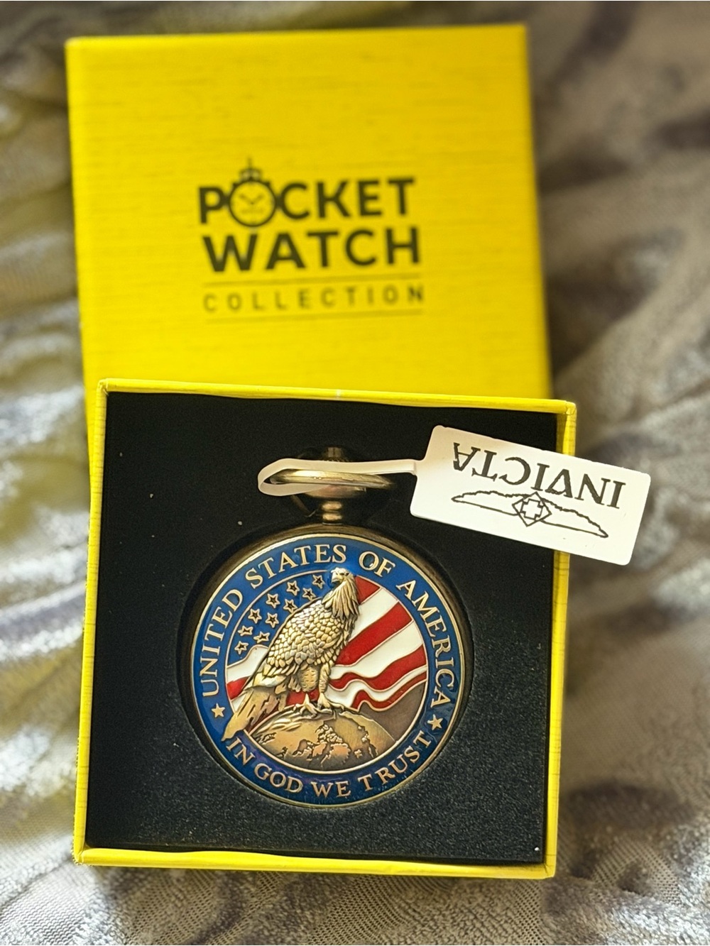 Invicta Blue and Gold United States Eagle Pocket Watch Accent